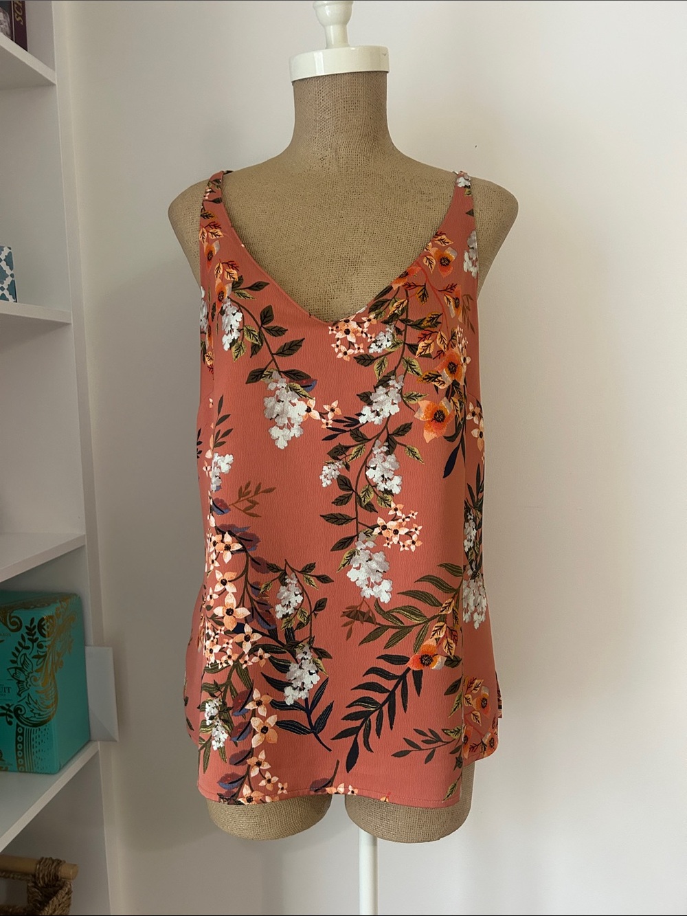 Floral V-Neck Camisole Tank Top - Rust Floral